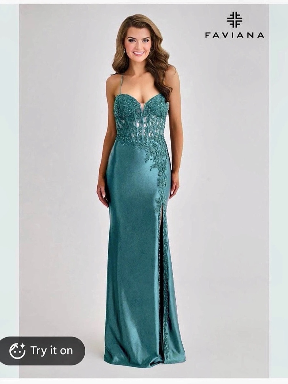 Faviana Lace Applique Corset Prom Dress 11404 Blue Size 4